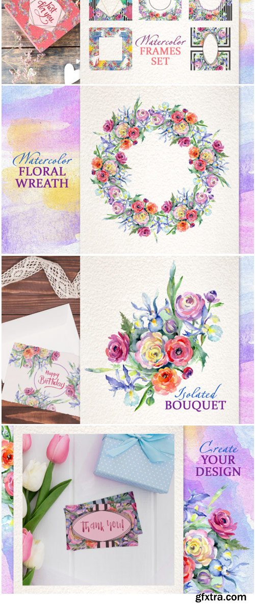 Bright Watercolor Bouquets PNG 1547600