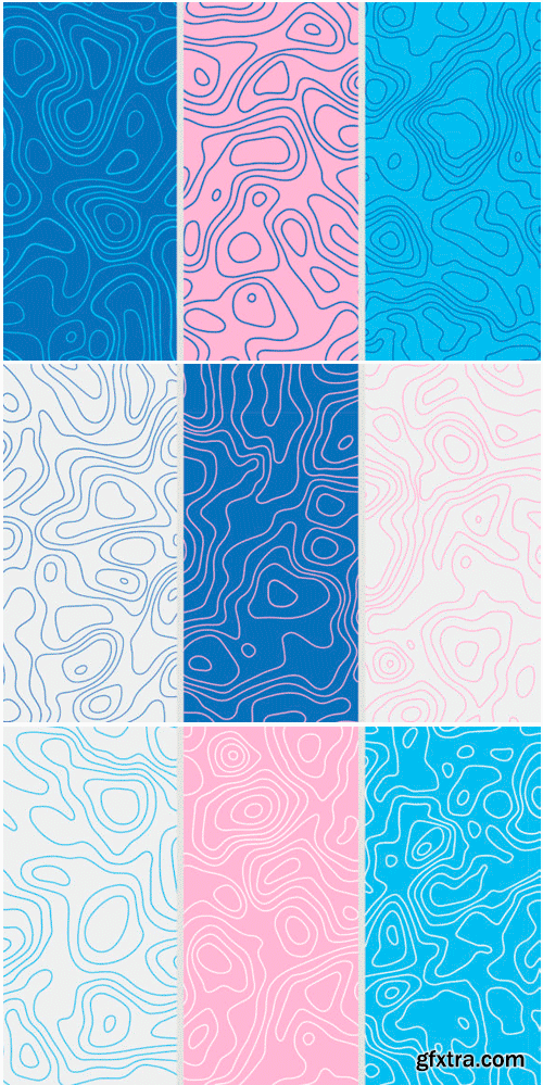 9 Topographic Maps Seamless Patterns 1552349