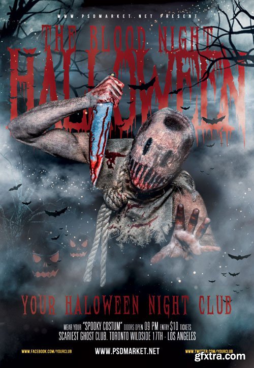 The blood night halloween - Premium flyer psd template