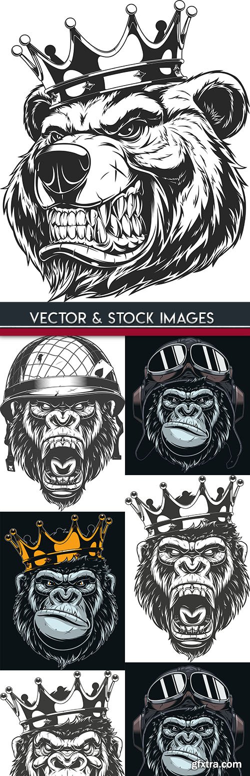 Gorilla wild animal king in crown mascot illustration