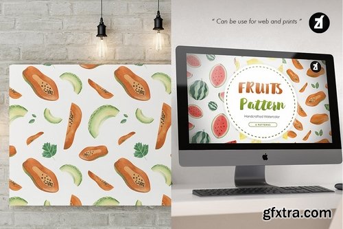 Fruits pattern hand-drawn watercolor illustration