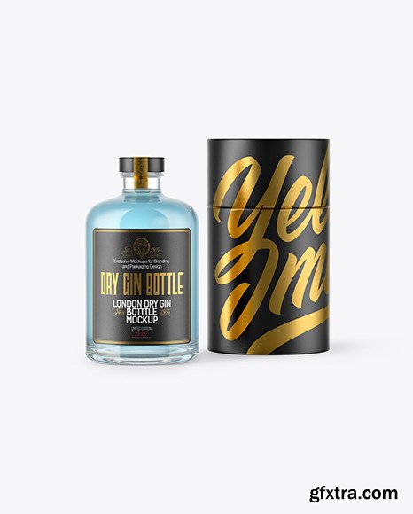 Gin Bottle w/ Paper Tube Mockup 45837