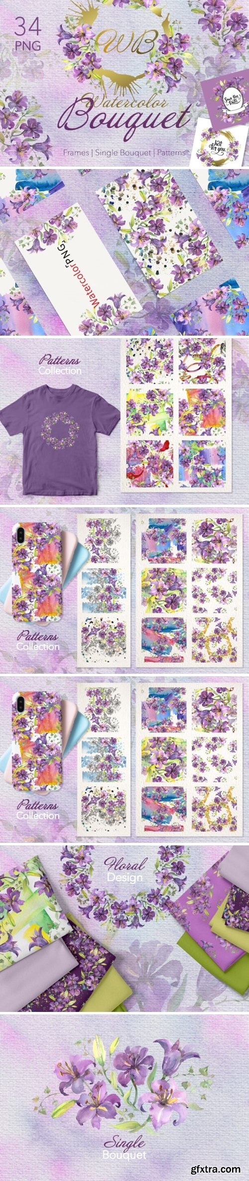 Purple Watercolor Bouquet of Lilies 1558405