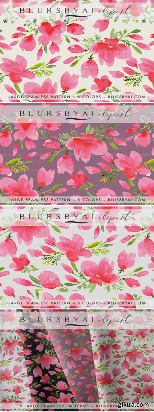 Pink Watercolor Poppies Patterns 1558194