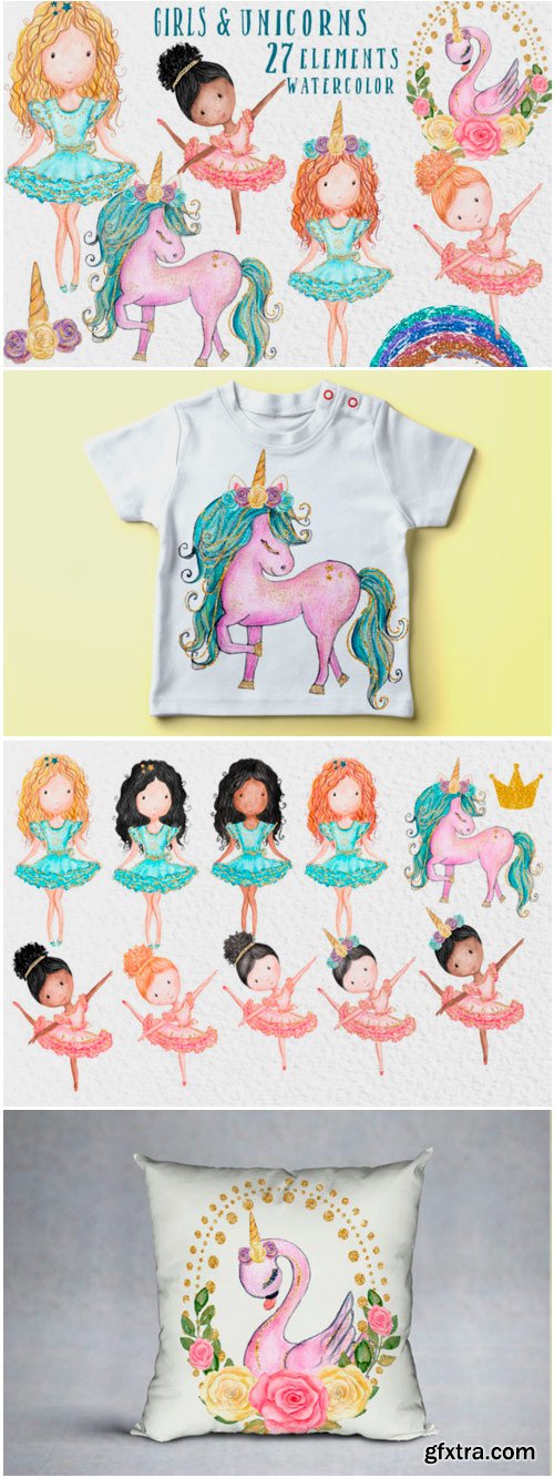 Watercolor Girl S Clipart Cute Unicorns 1559011