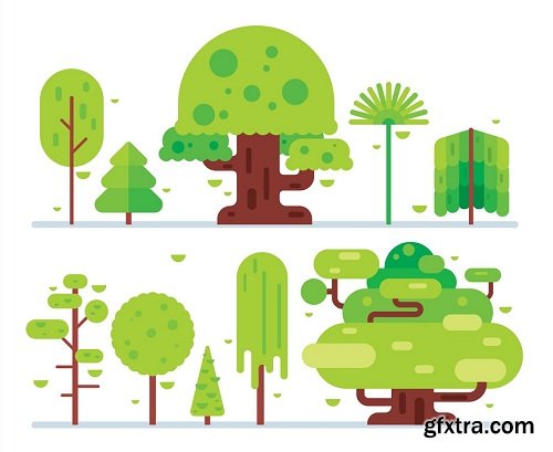 Digital Illustration: 10 Flat Design Trees in Adobe Illustrator