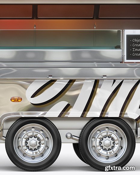 Opened Metallic Food Trailer Mockup - Side 45835