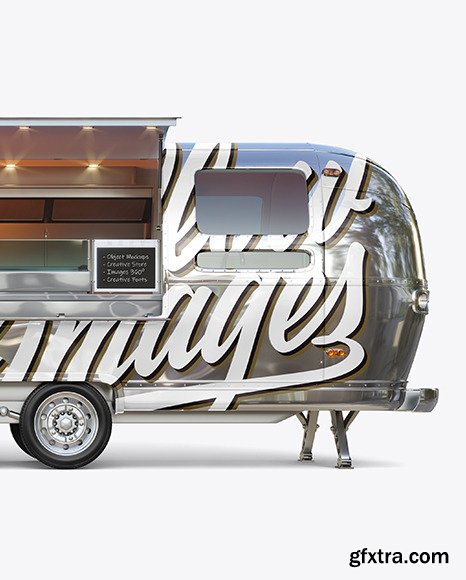 Opened Metallic Food Trailer Mockup - Side 45835