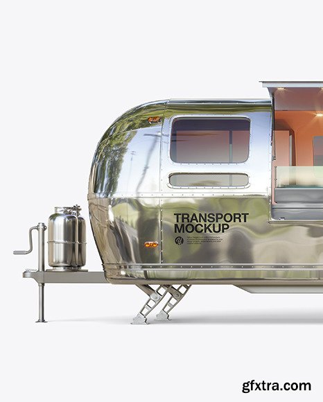 Opened Metallic Food Trailer Mockup - Side 45835