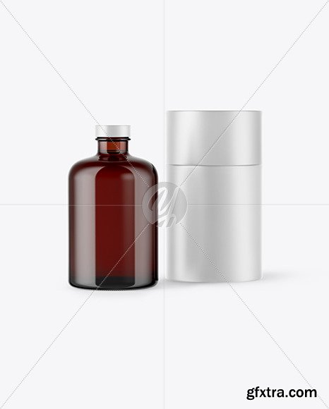 Amber Glass Bottle w/ Paper Tube Mockup 45867