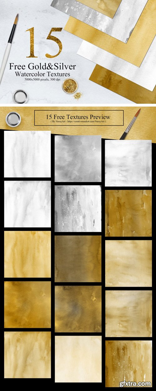 Hi-Res Gold & Silver Watercolor Textures