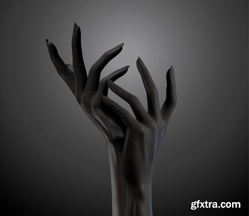 White elegant hands with cosmetic bottle in 3d illustration