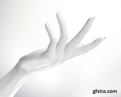 White elegant hands with cosmetic bottle in 3d illustration