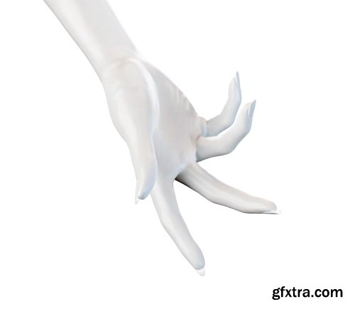 White elegant hands with cosmetic bottle in 3d illustration