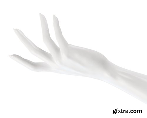 White elegant hands with cosmetic bottle in 3d illustration