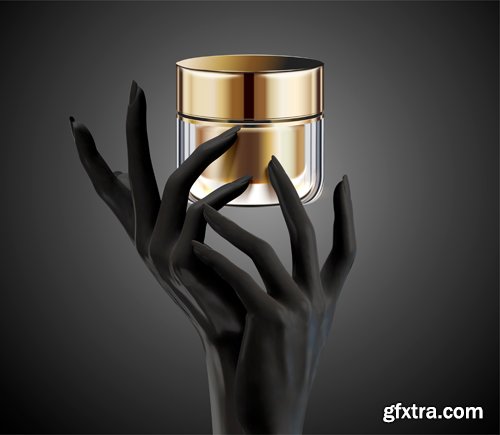 White elegant hands with cosmetic bottle in 3d illustration