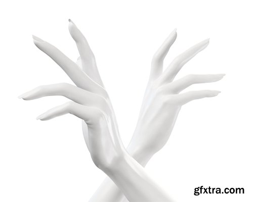 White elegant hands with cosmetic bottle in 3d illustration