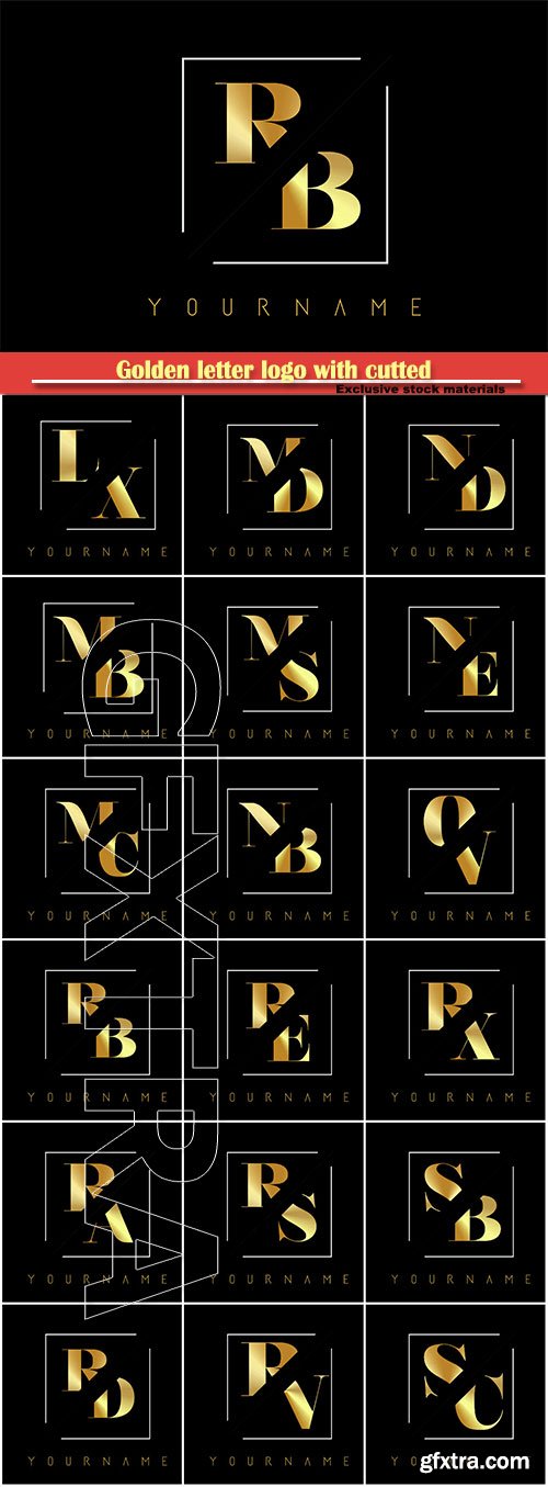 Golden letter logo with cutted and intersected design # 6