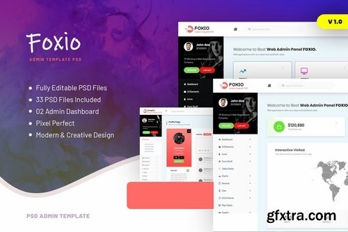 Foxio - Responsive Admin Dashboard PSD Template