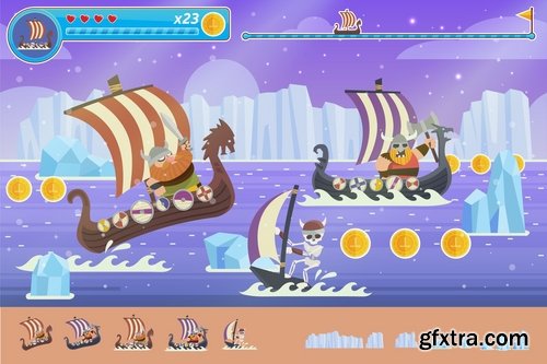 Viking Pirates Adventure Vector Game Illustration