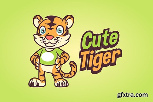 Cartoon Cute Little Tiger Mascot Logo