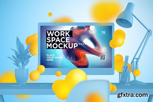 Creative one color mockup workspace imac