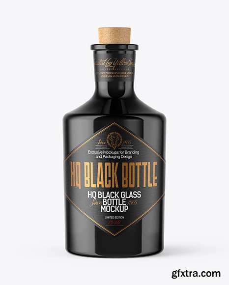 Black Glass Bottle with Cork Mockup 45981