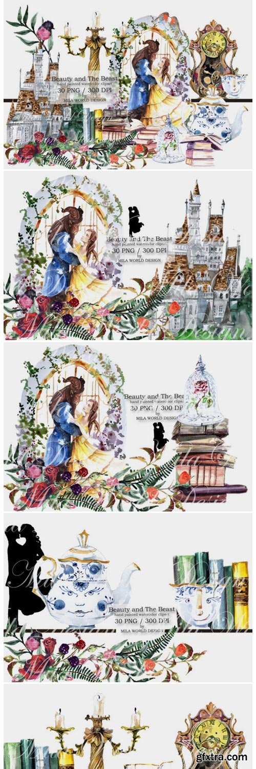 Beauty and the Beast Watercolor Clip Art 1575480 » GFxtra