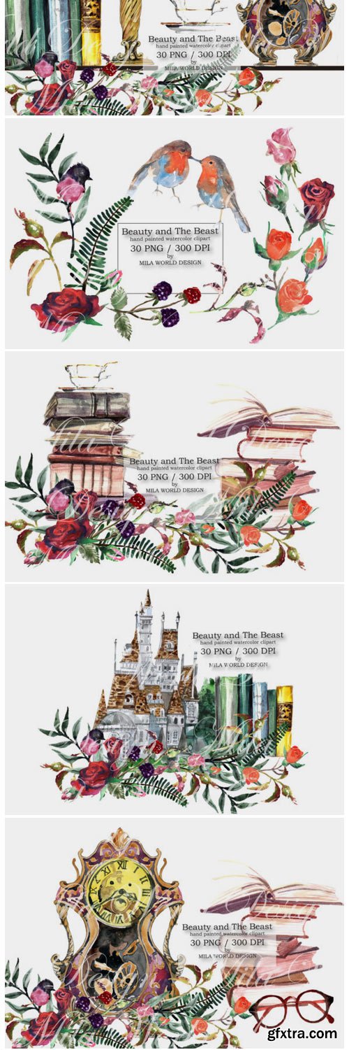 Beauty and the Beast Watercolor Clip Art 1575480