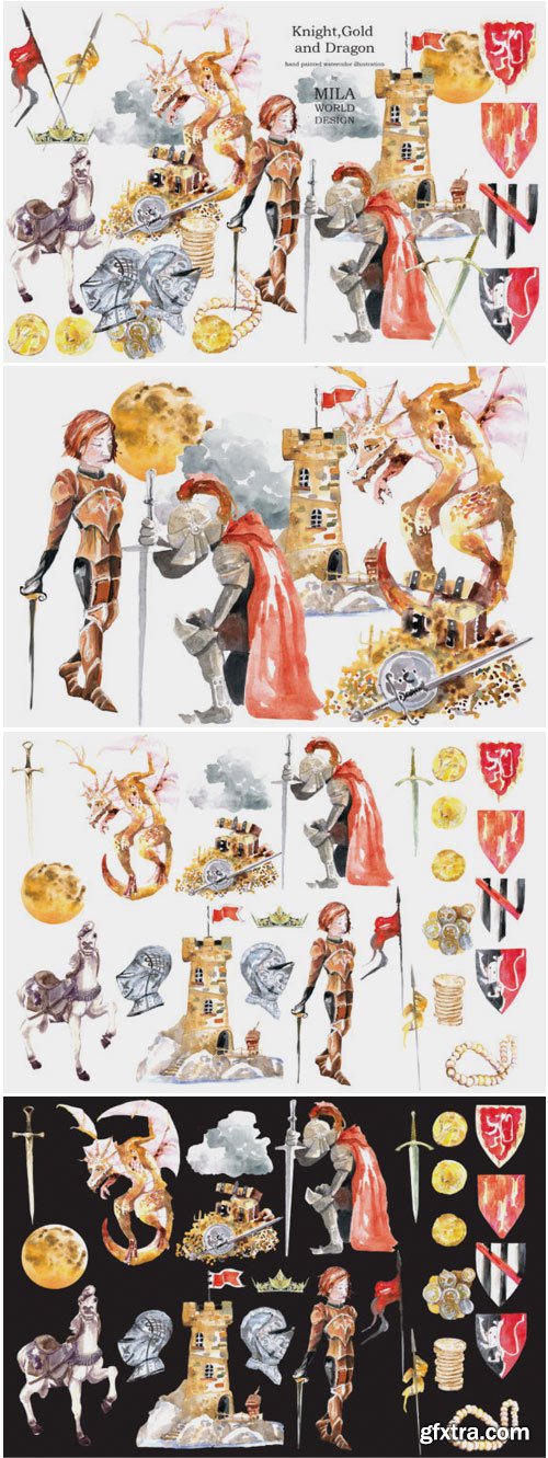 Watercolor Knight and Dragon Clipart 1575496