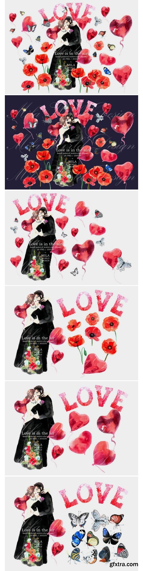 Love is in the Air Watercolor Clip Art 1575502