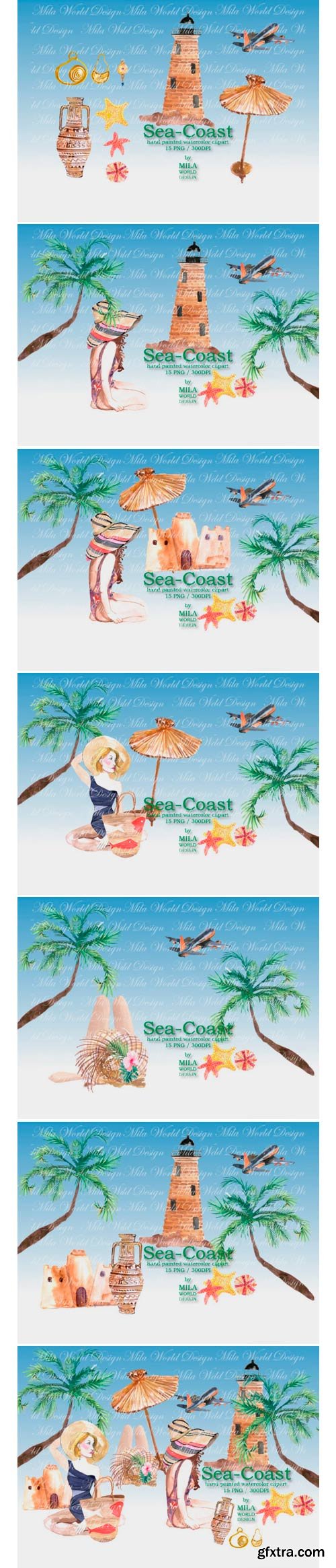 Sea-Coast Watercolor Clip Art 1575529