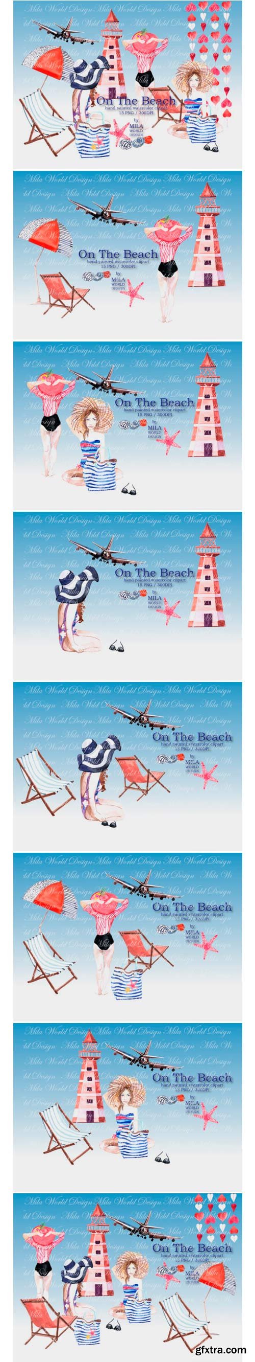 On the Beach Watercolor Clip Art 1575531