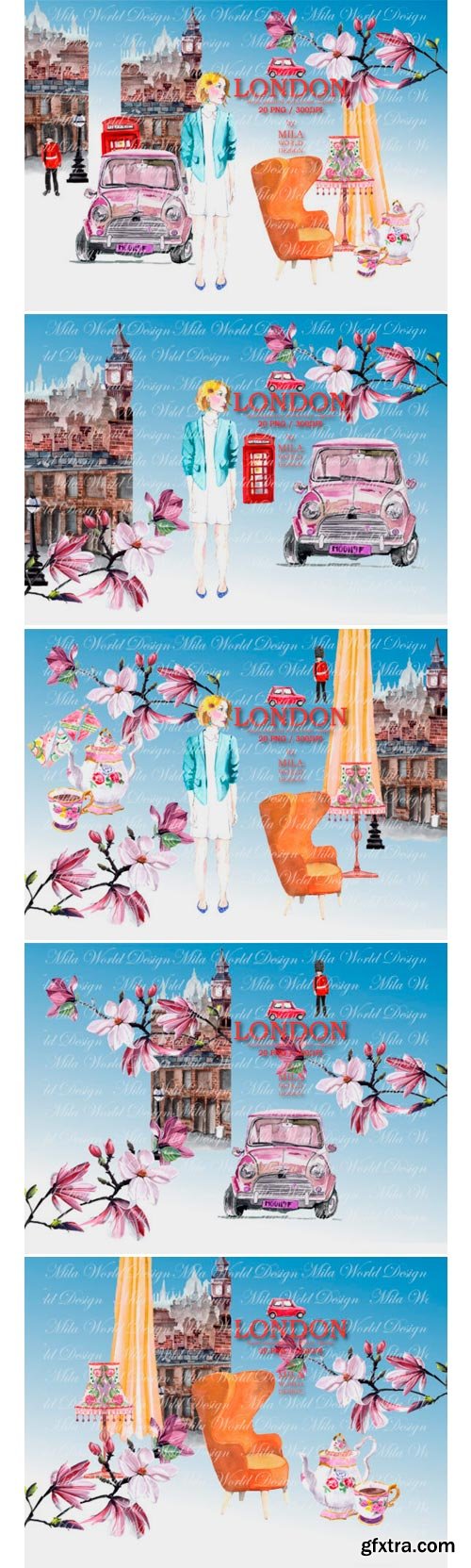 London Trip Watercolor Clip Art 1575537