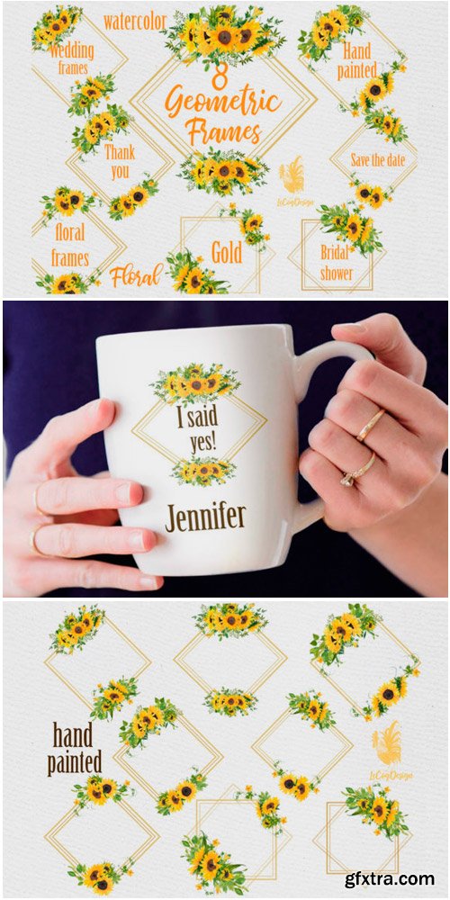 Geometric Sunflower Gold Frames Clipart 1575950