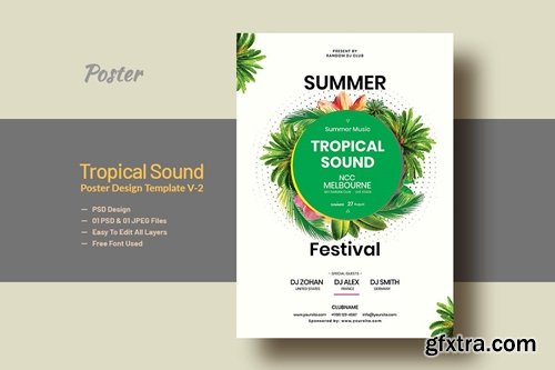 Summer & Tropical Sound Party Poster Template V-2