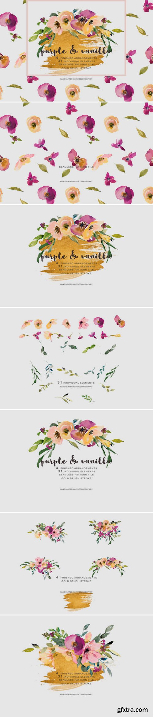 Purple & Vanilla Flowers Clipart Set 1584226