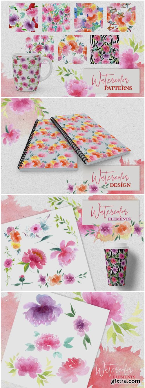 Watercolor Pink Peonies PNG Collection 1582575