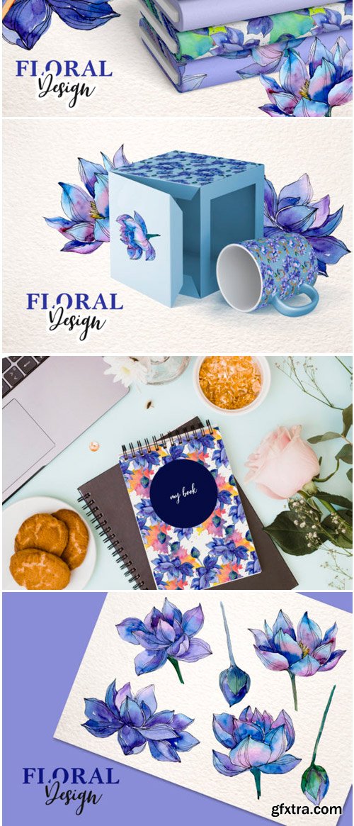 Watercolor Lotus PNG Set 1582759