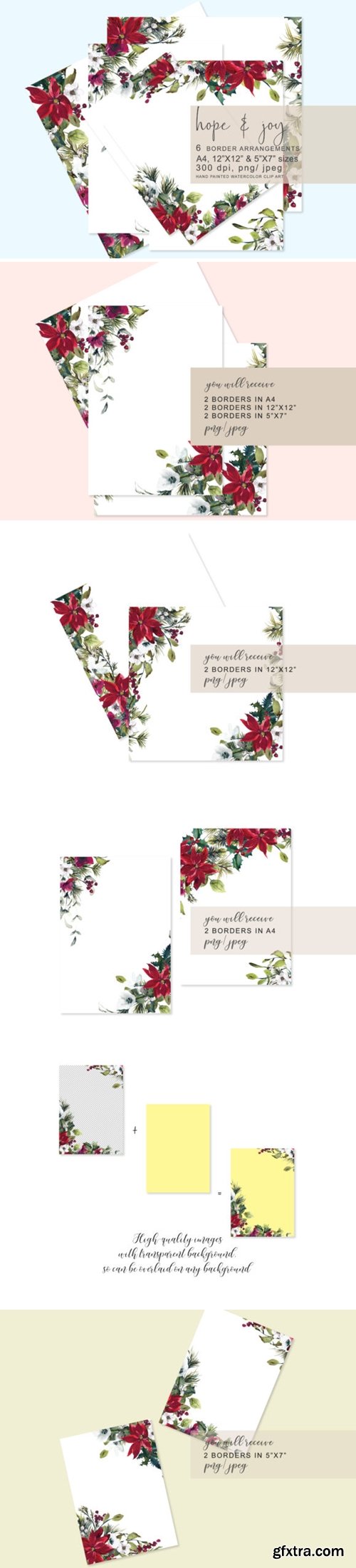 Watercolor Christmas Poinsettia Frames 1585560