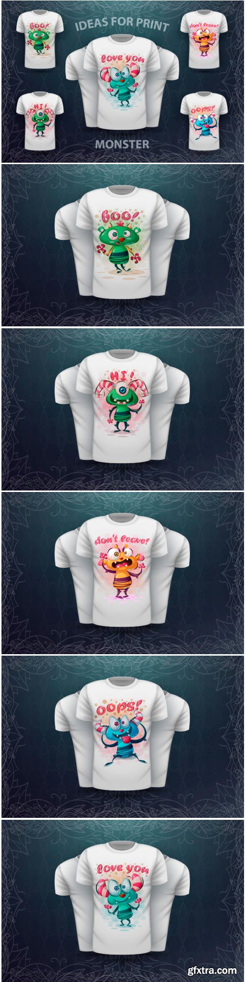 Cute Cartoon Monster - Print T-shirt 1587493