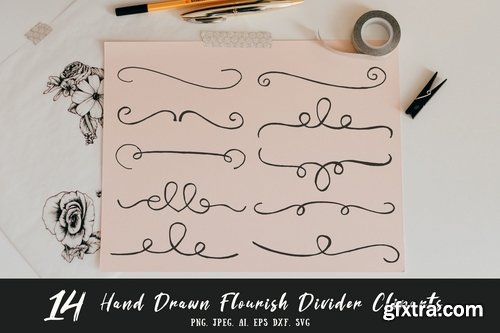 Hand Drawn Flourish Divider Cliparts