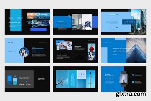 Qezio Blue Gradient Color Tone Google Slides