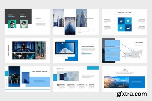 Qezio Blue Gradient Color Tone Google Slides