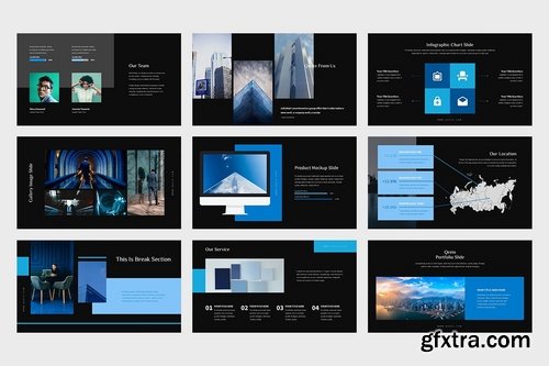 Qezio Blue Gradient Color Tone Google Slides