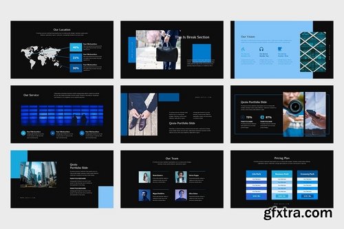 Qezio Blue Gradient Color Tone Google Slides