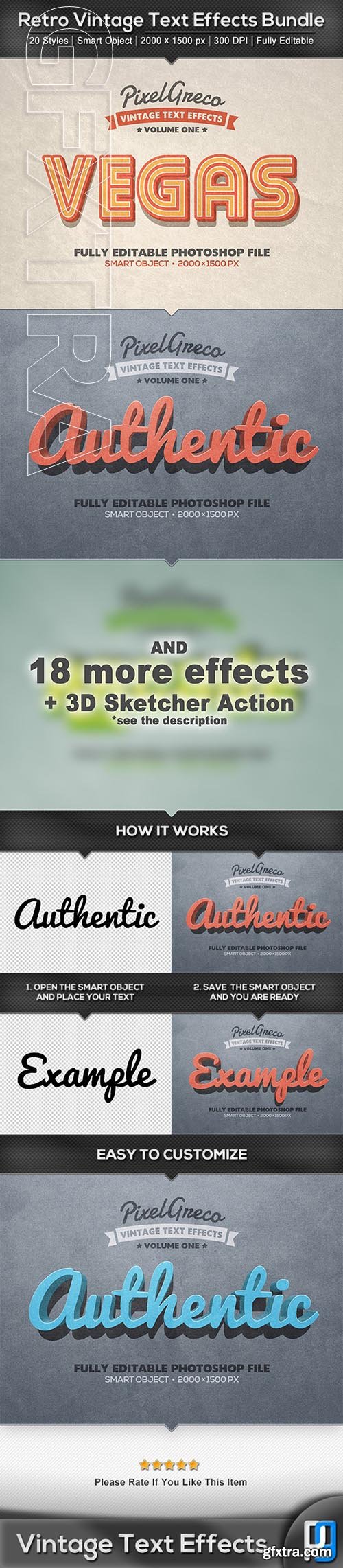 GraphicRiver - 20 Retro Vintage Text Effects Bundle + Photoshop Action 23869986