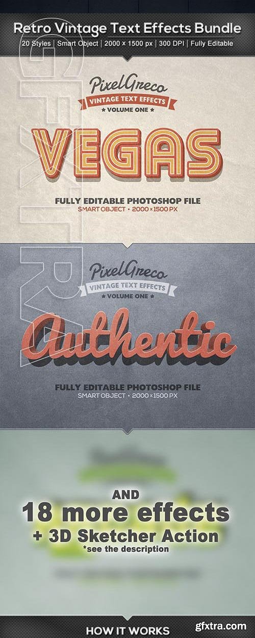 GraphicRiver - 20 Retro Vintage Text Effects Bundle + Photoshop Action 23869986