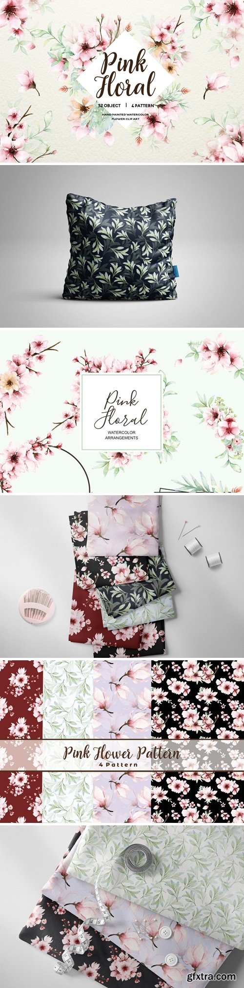 Pink Floral - Sakura Watercolor Set