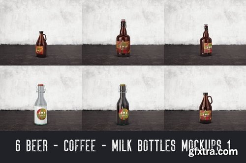 6 Beer Coffee Milk Bottles Mockups 1